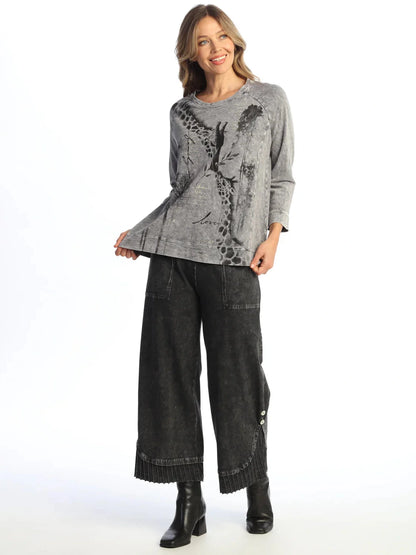 M51-2157 Grey Safari Giraffe  Print  French Terry Women's Top