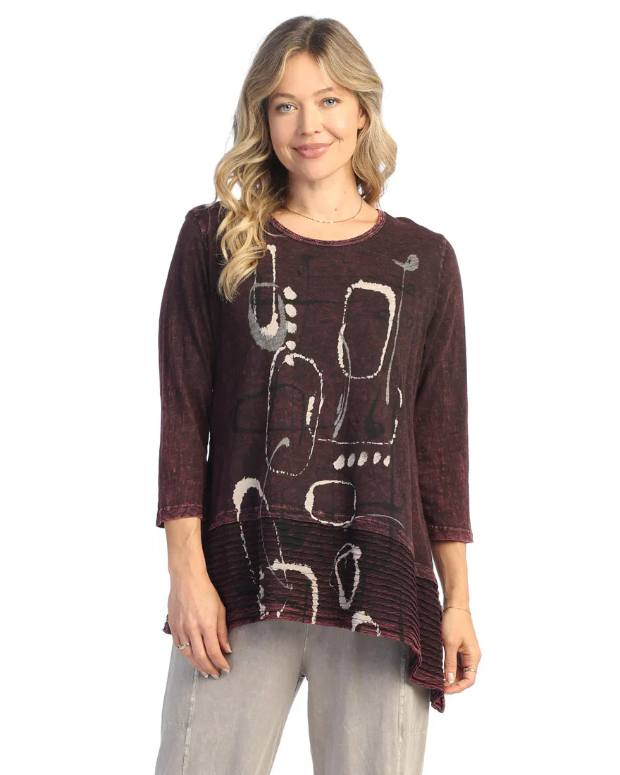 Jess & Jane M54-2028 Wine Rhythm Wave Knit Tunic Women's Top 