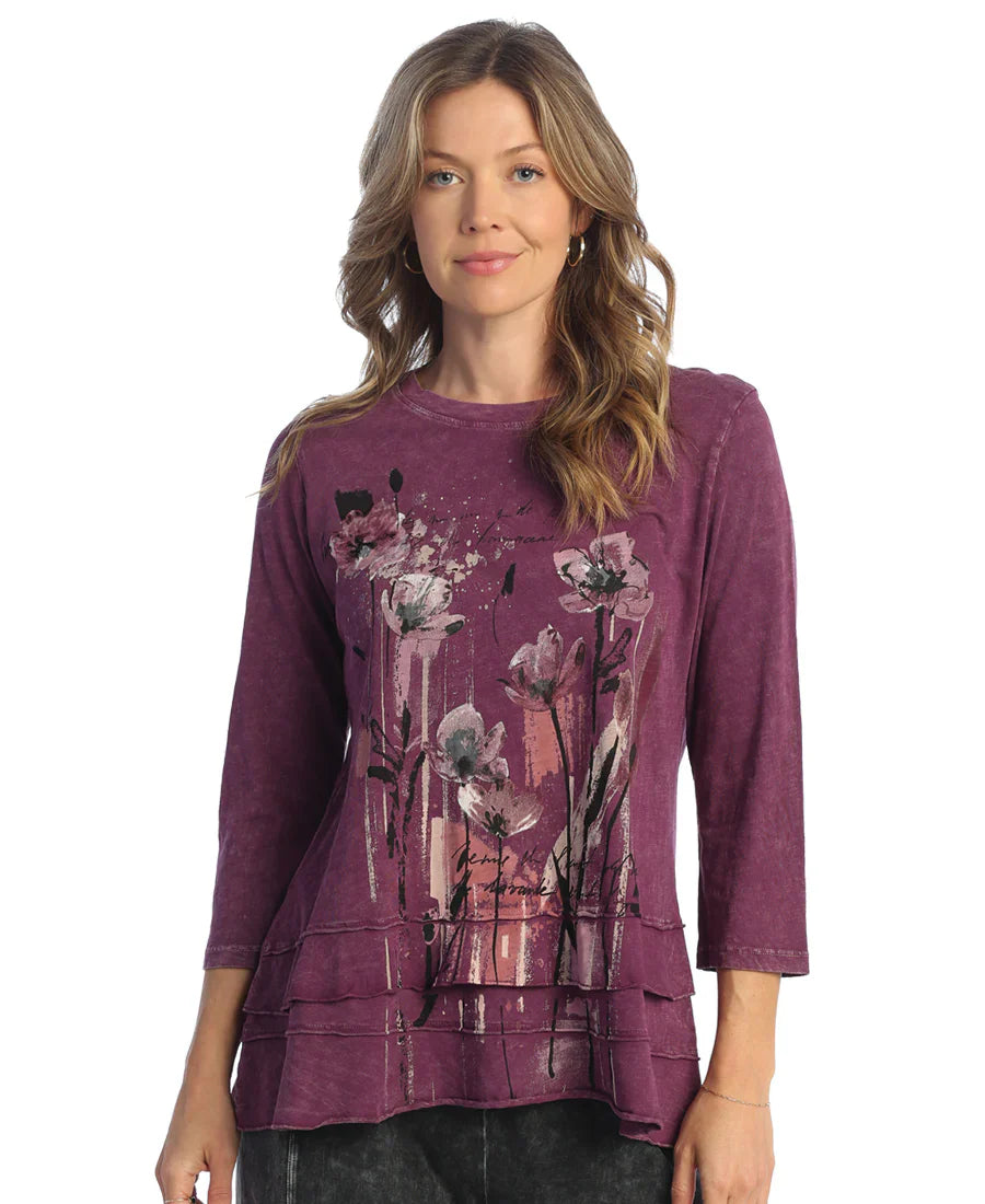 Jess & Jane M66-1820 Plum Sierra Long Sleeve Layered Tunic Women's Top 