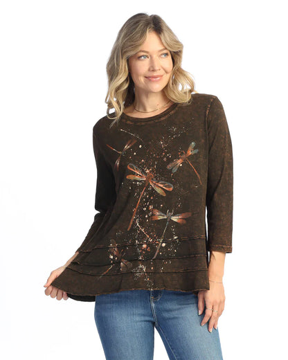 Jess & Jane M66-2043 Chocolate Fairy Duet Long Sleeve Layered Tunic Women's Top 