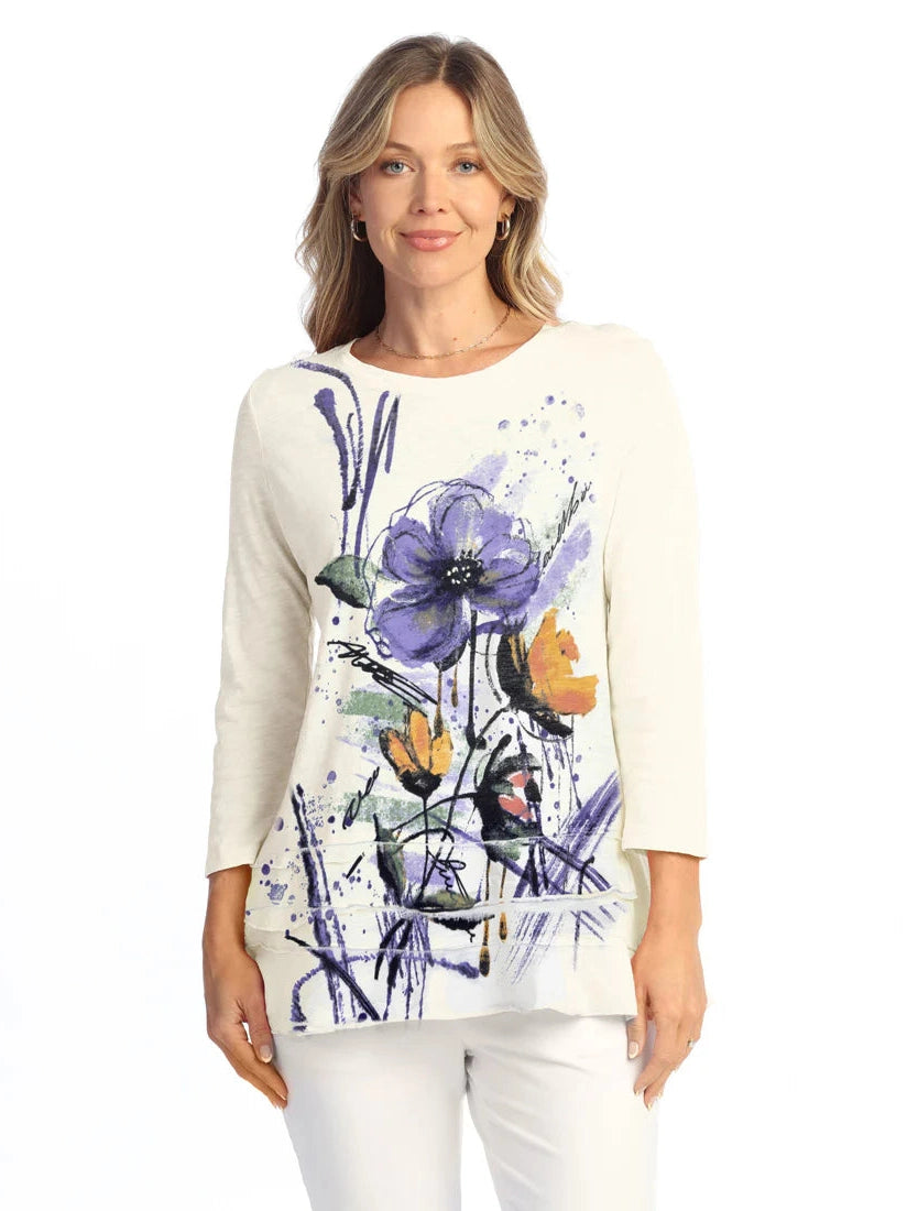 M66-2215 Wind Flower Cream Ruffle Layer Hem Tunic Women's