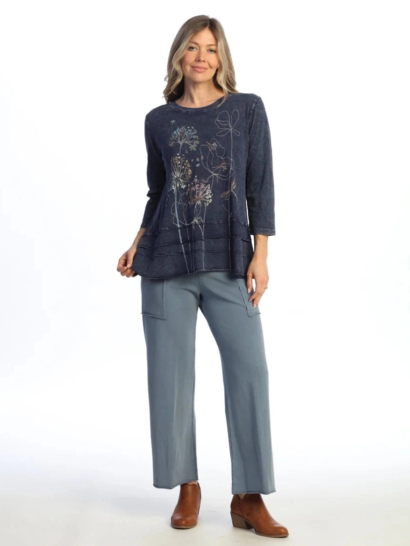 Jess &amp; Jane M66-2274 Denim Vignette 3/4 Sleeve Mineral Washed Tunic Women's Top
