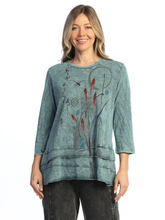 M66-2282 Teal Emi 3/4 Sleeve Mineral Washed Tunic Women's Top