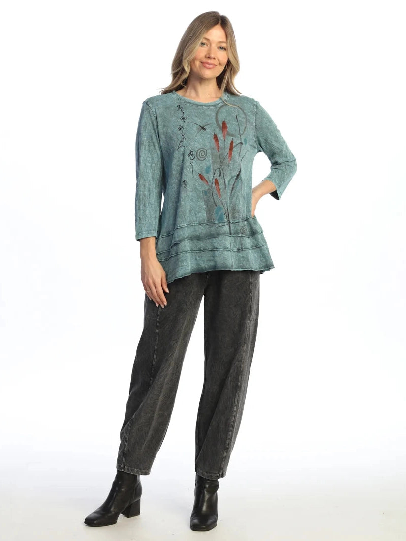  M66-2282 Teal Emi 3/4 Sleeve Mineral Washed Tunic Women's Top