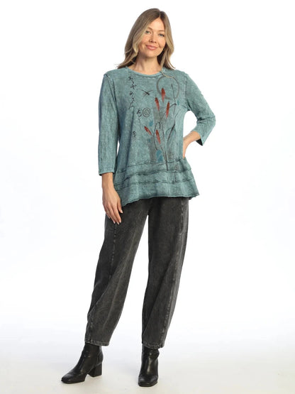  M66-2282 Teal Emi 3/4 Sleeve Mineral Washed Tunic Women's Top