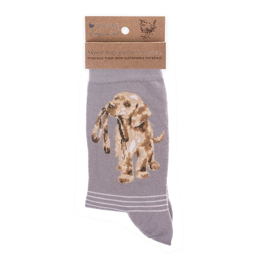 Women's Bamboo Socks - SOCK010 - Hopeful Dog - Grey 