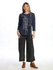 M80-2280 Denim Blue Allure Retro Curved Hem 3/4 Sleeve&nbsp; Tunic Women's Top