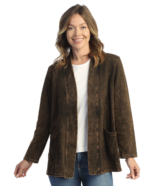 Jess & Jane - M90 - Women's Chocolate Cotton Fleece Kimono Jacket 