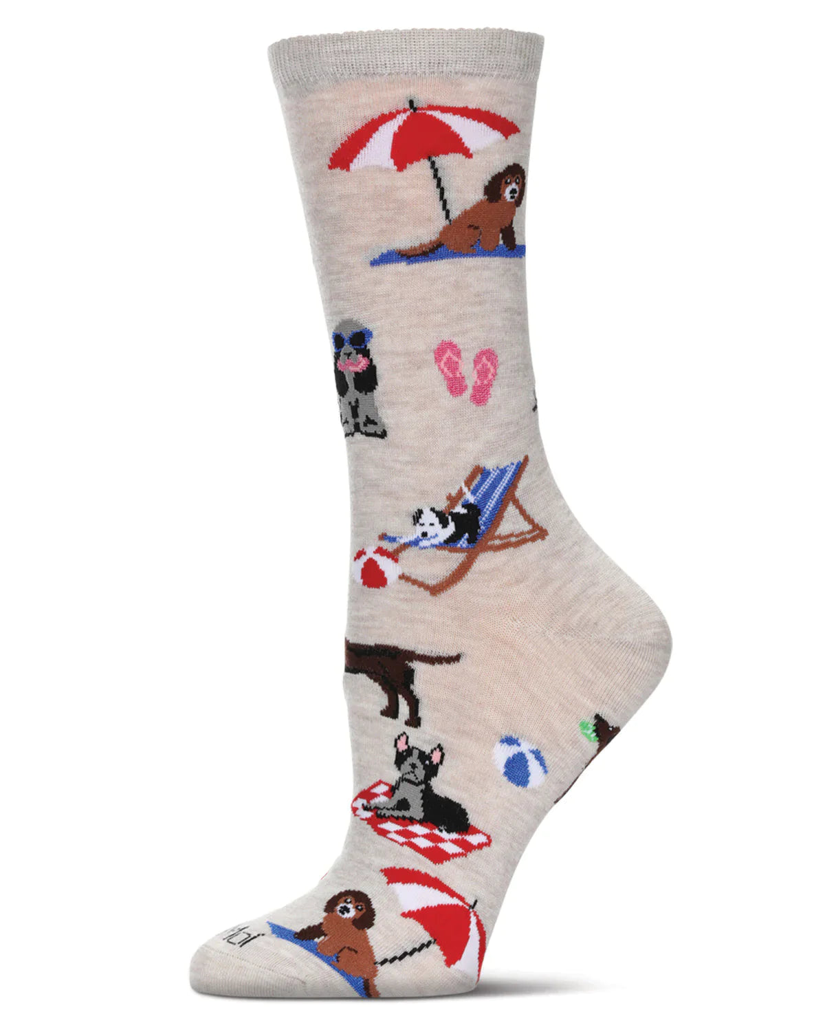 Women's Sock-Dogs On The Beach-Ivory Heather- Bamboo Crew Sock-Mcv08519 