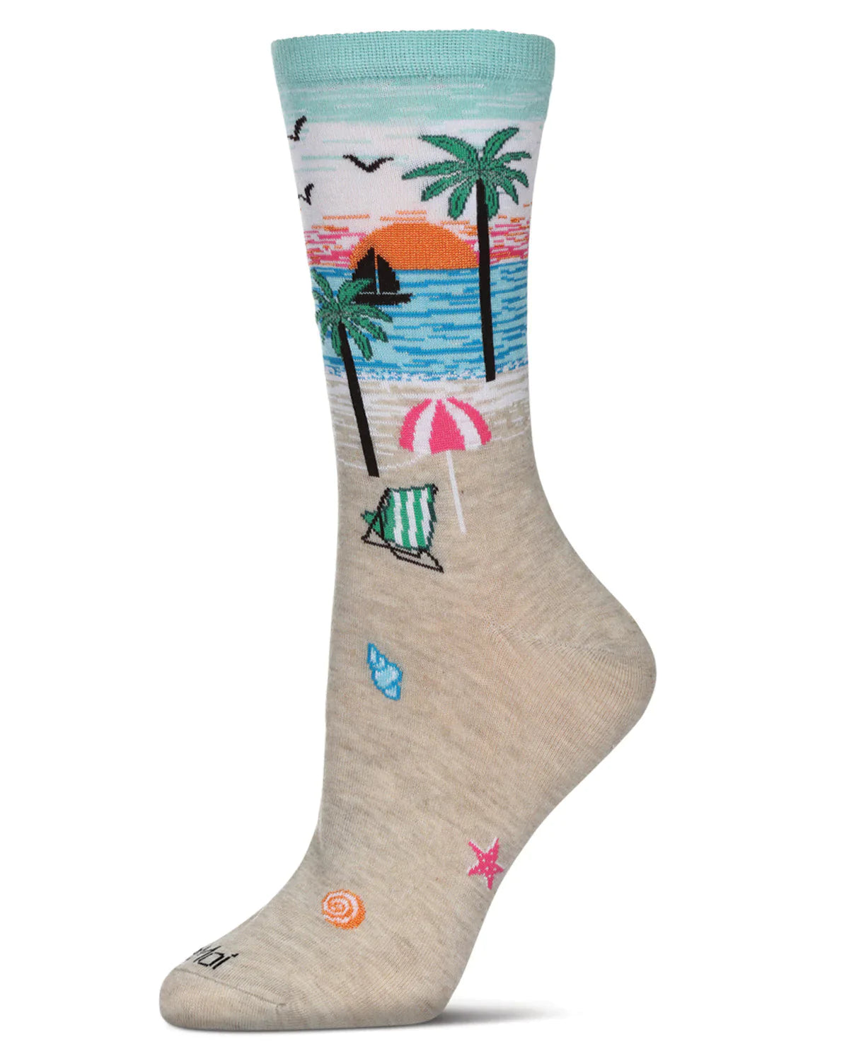 Women's Sock-Dogs On The Beach-Ivory Heather Bamboo Crew Sock-Mcv08524 