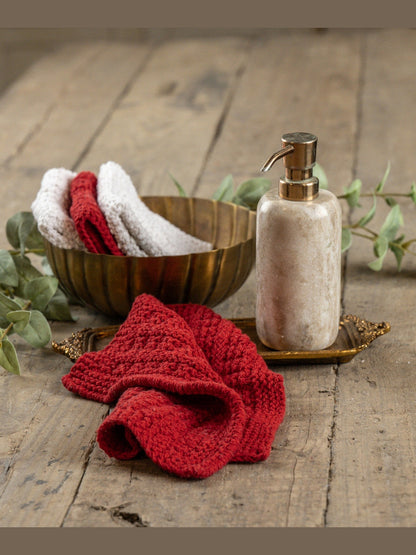 Washcloth Red &amp; White Knit 10x10" N249108