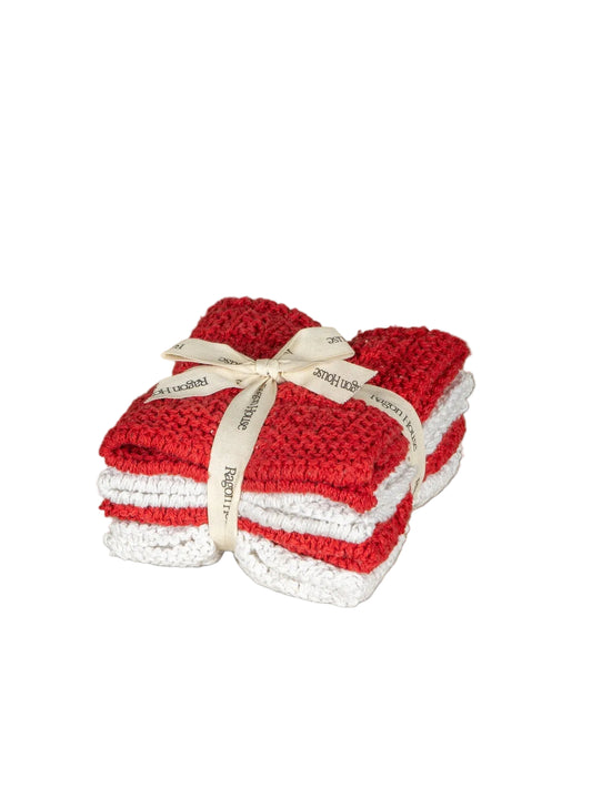 Washcloth Red &amp; White Knit 10x10" N249108