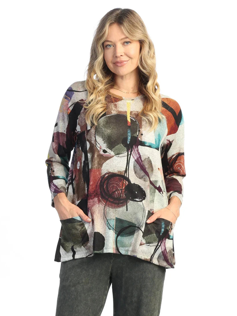 Nb1-1856 Toscana Multi Colored 2 Pocket Tunic Top Women's