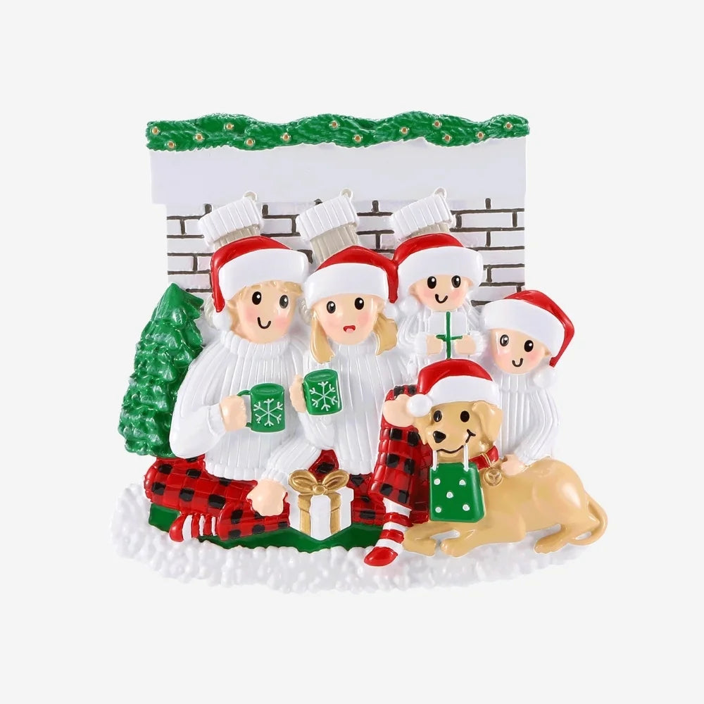 Christmas Family Of Two In Front Of Fireplace Ornament Personalized Or2461-2 