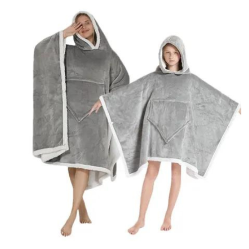 Oversized Hooded Blanket Poncho with Sleeves w/ pockets 