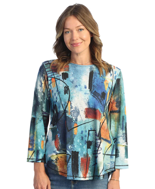 Jess & Jane - PS3-1740  -Women's Multi Serenade Round Neck Tunic 