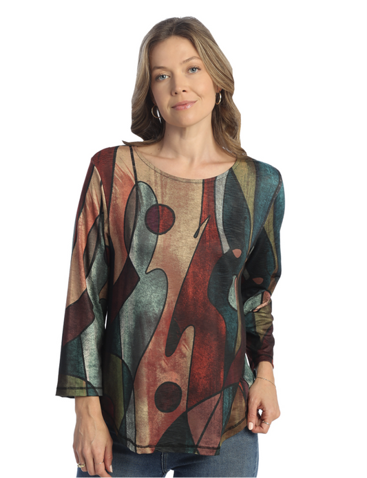 Jess & Jane - PS3-1867  - Women's Multicolored Abstract Tom Tom Round Neck Tunic 