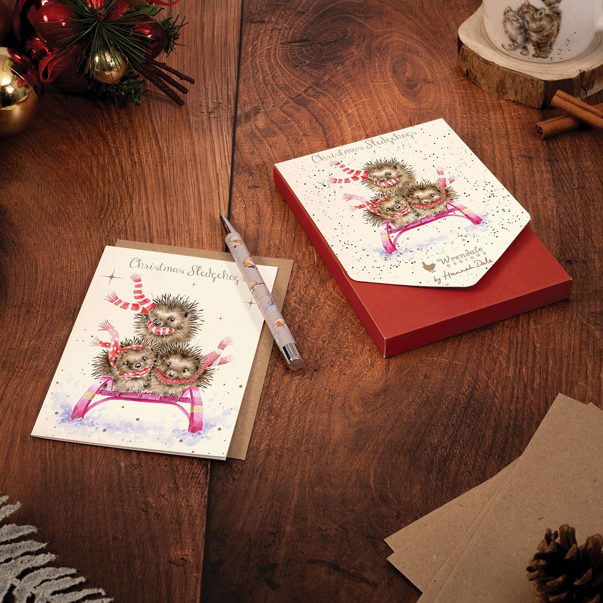 Christmas Cards - 8 Pack - Christmas Sled with Hedgehogs - Sledghogs 