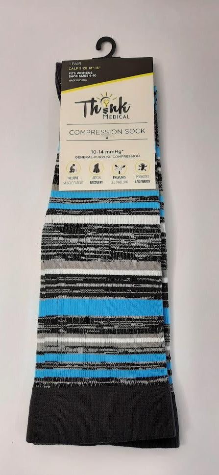 Black,Blue,Grey,White Stripe-Women -Size 6-10-Compression Sock-20266 
