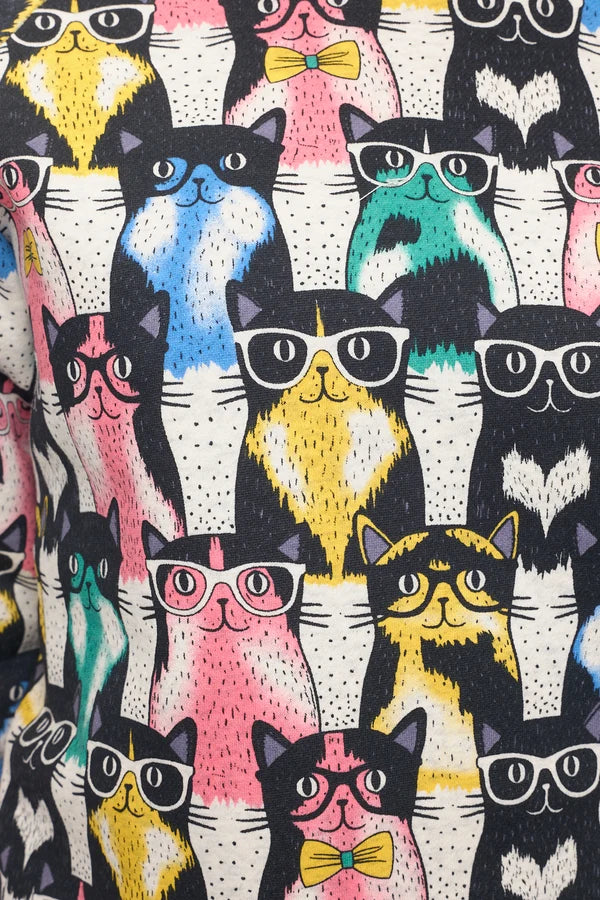 SM-Sweat Shirt Pullover Colorful Nerd Cat Print Women's Sw294