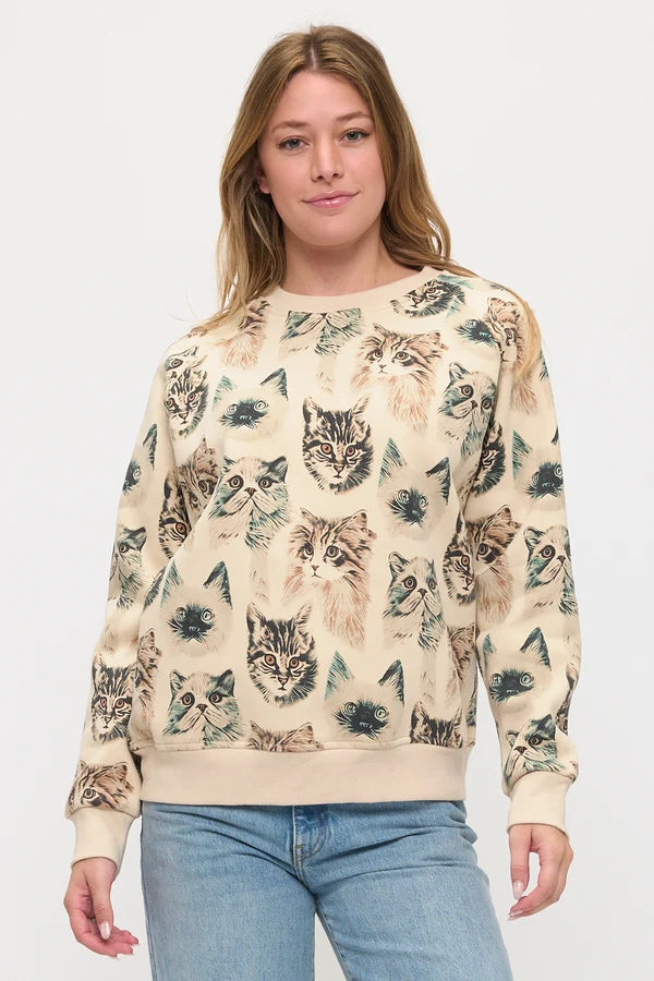 Sweat Shirt Pullover Persian  Cats Face Print Women's Sw293