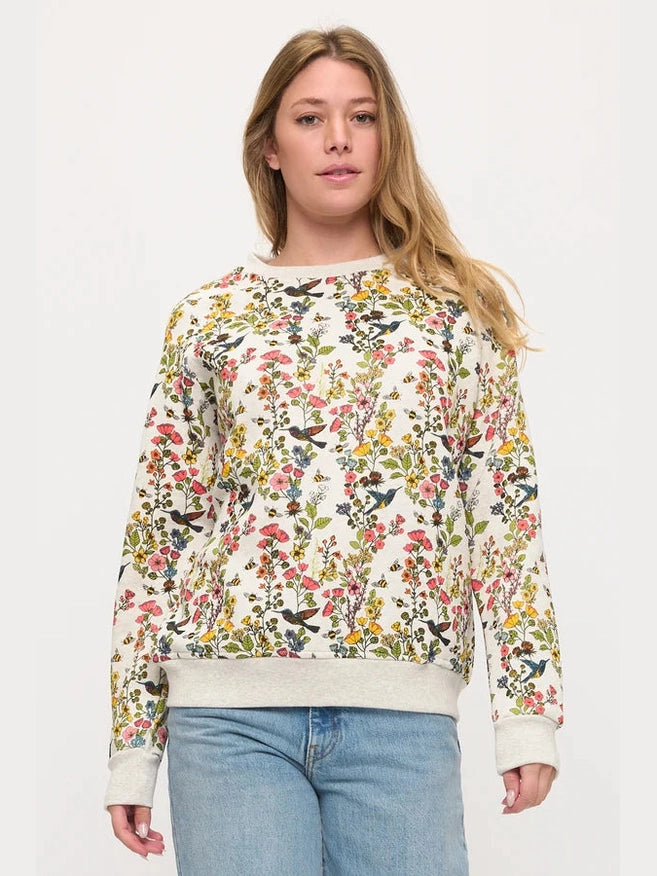 SM-Sweat Shirt Pullover Floral Hummingbird Print Women's Sw292