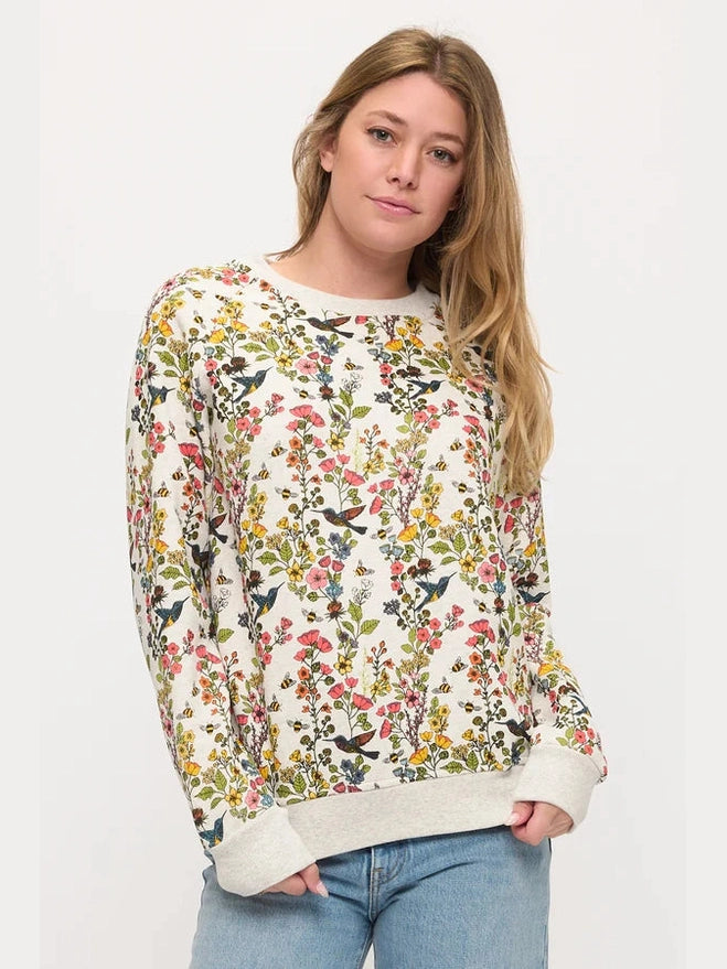 SM-Sweat Shirt Pullover Floral Hummingbird Print Women's Sw292