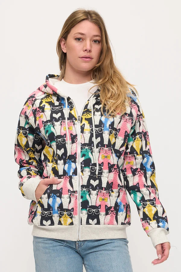 Jacket Colorful Nerdy Cats Zip-Up 2 Pocket Hoodie HO179