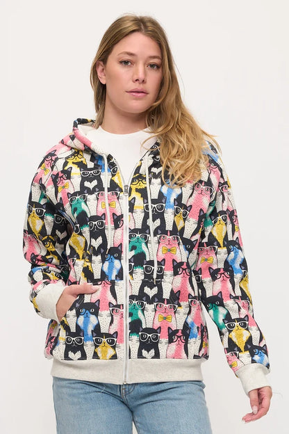 Jacket Colorful Nerdy Cats Zip-Up 2 Pocket Hoodie HO179