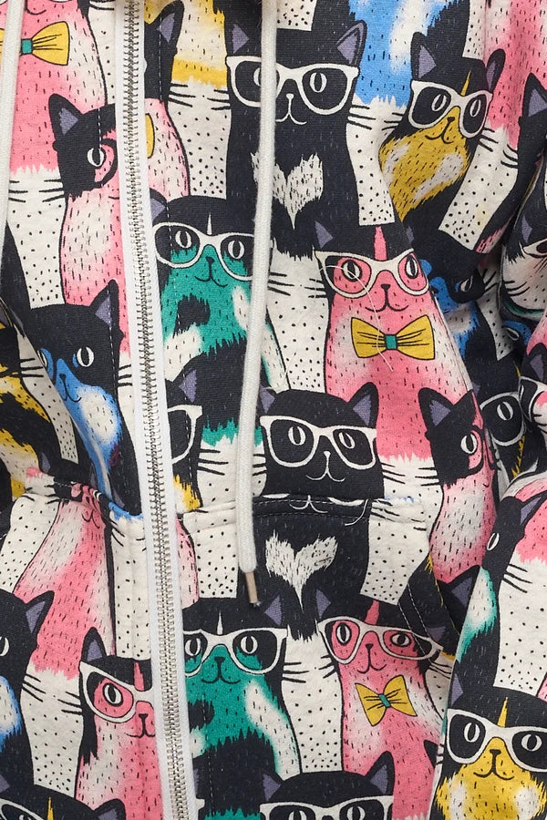 Jacket Colorful Nerdy Cats Zip-Up 2 Pocket Hoodie HO179