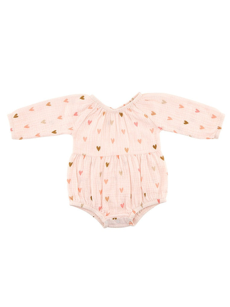  Bubble Romper Long Sleeve Pink Bubble Hearts 3-6 Month  R1425