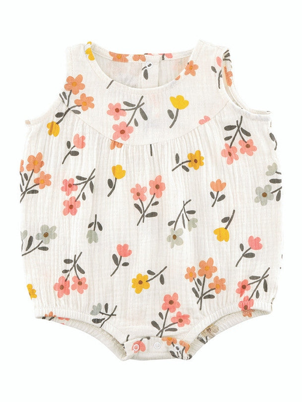 Sleeveless Bubble Romper White/Yellow Floral 3-6 Month  R1426