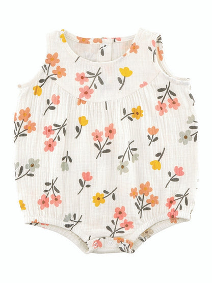 Sleeveless Bubble Romper White/Yellow Floral 3-6 Month  R1426