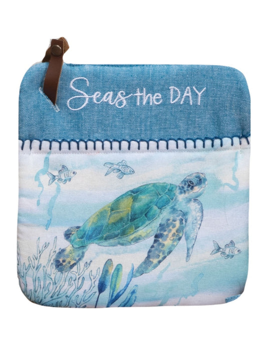 Pot Holder Pocket Great Blue Sea Turtle 8"x 8" R7402