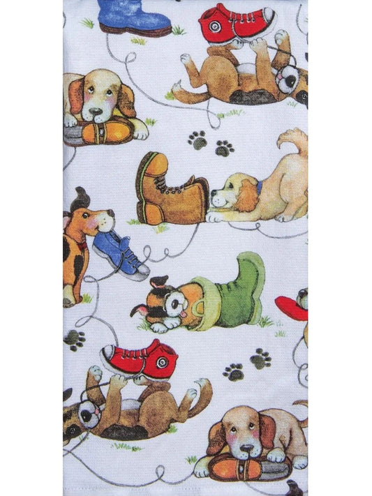 Tea Towel Playful Puppies Shoes Dual Purpose Terry R8249 