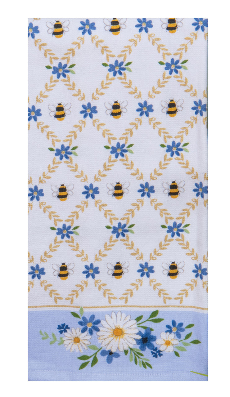 Tea Towel&nbsp; Blue Bee Lattice&nbsp; Dual Purpose Terry R8490