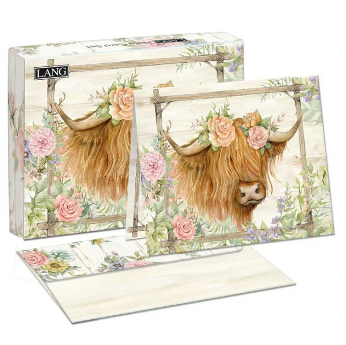 Note Cards Rose Wood Ranch Highland Cow 13Pk  1005993