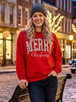 Sweatshirt Red Merry Christmas Oversized Fleece Women's Rdg65C22MEP