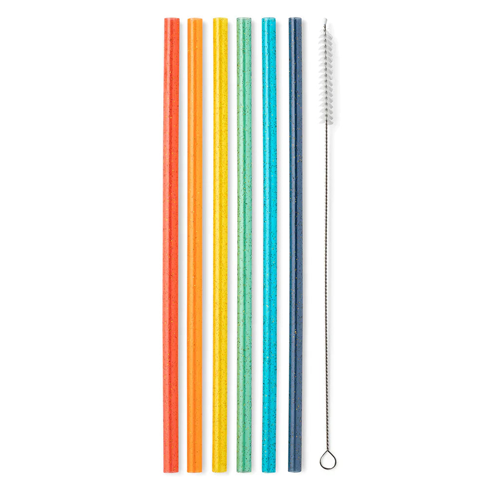 Reusable Straw Set Retro Rainbow Glitter S191-ts-rrgl 