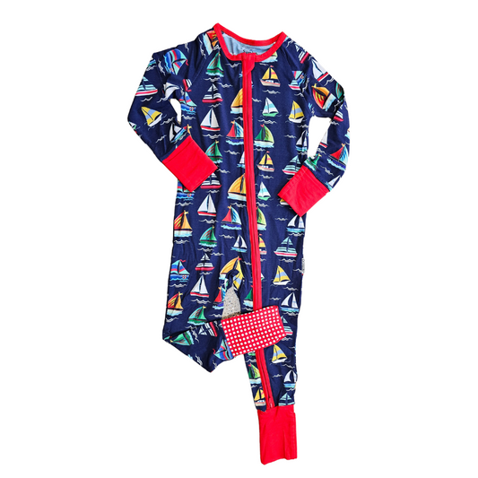 Zipper Romper  Onsie Happy Sailing Soft  Bamboo Navy with colors Toddler 