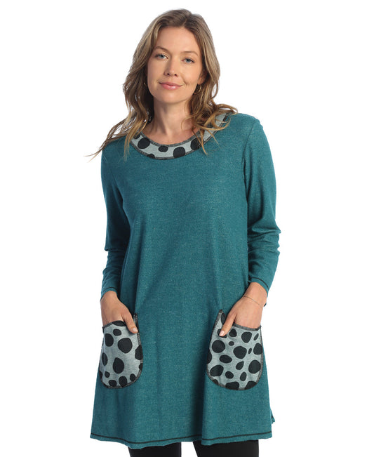 Jess & Jane SF4-1780 Teal Dots Fleece Tunic 