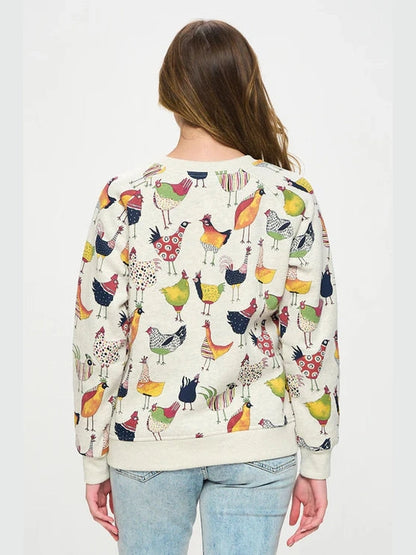 Sweat Shirt Pullover Colorful Rooster Print Women's Sw221