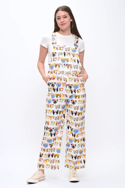Overalls Floral Crown Cats Print  Women's Aw2585