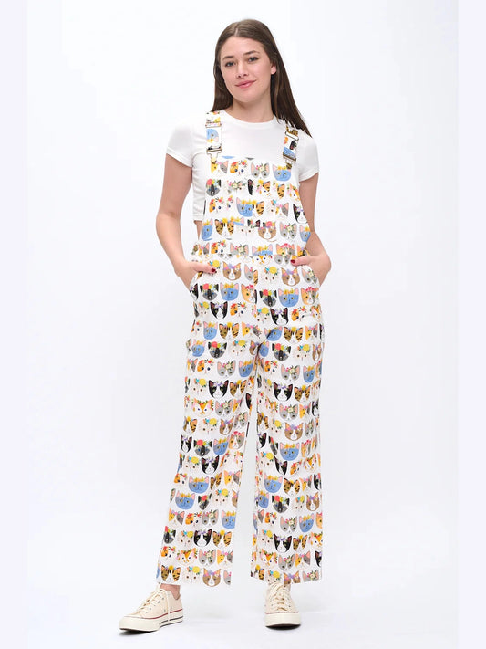 Overalls Floral Crown Cats Print  Women's Aw2585