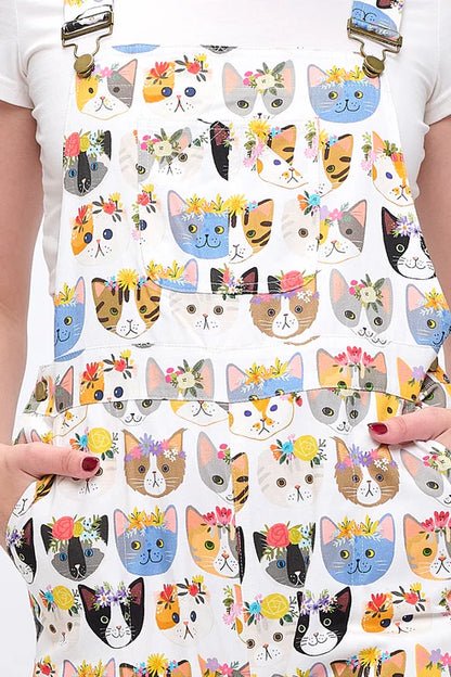 Overalls Floral Crown Cats Print  Women's Aw2585