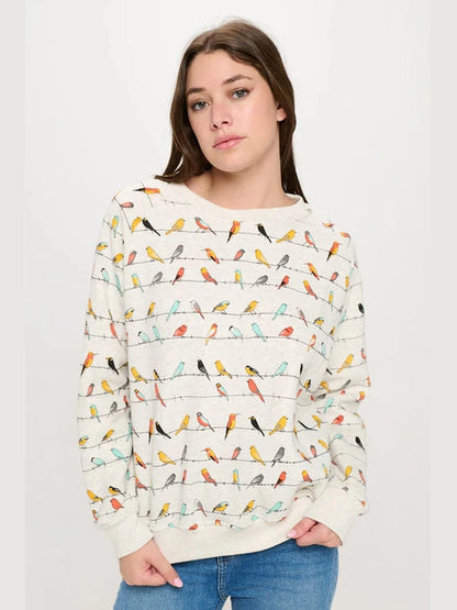 Sweat Shirt Pullover Colorful Chirpy Birds Women's Sw259