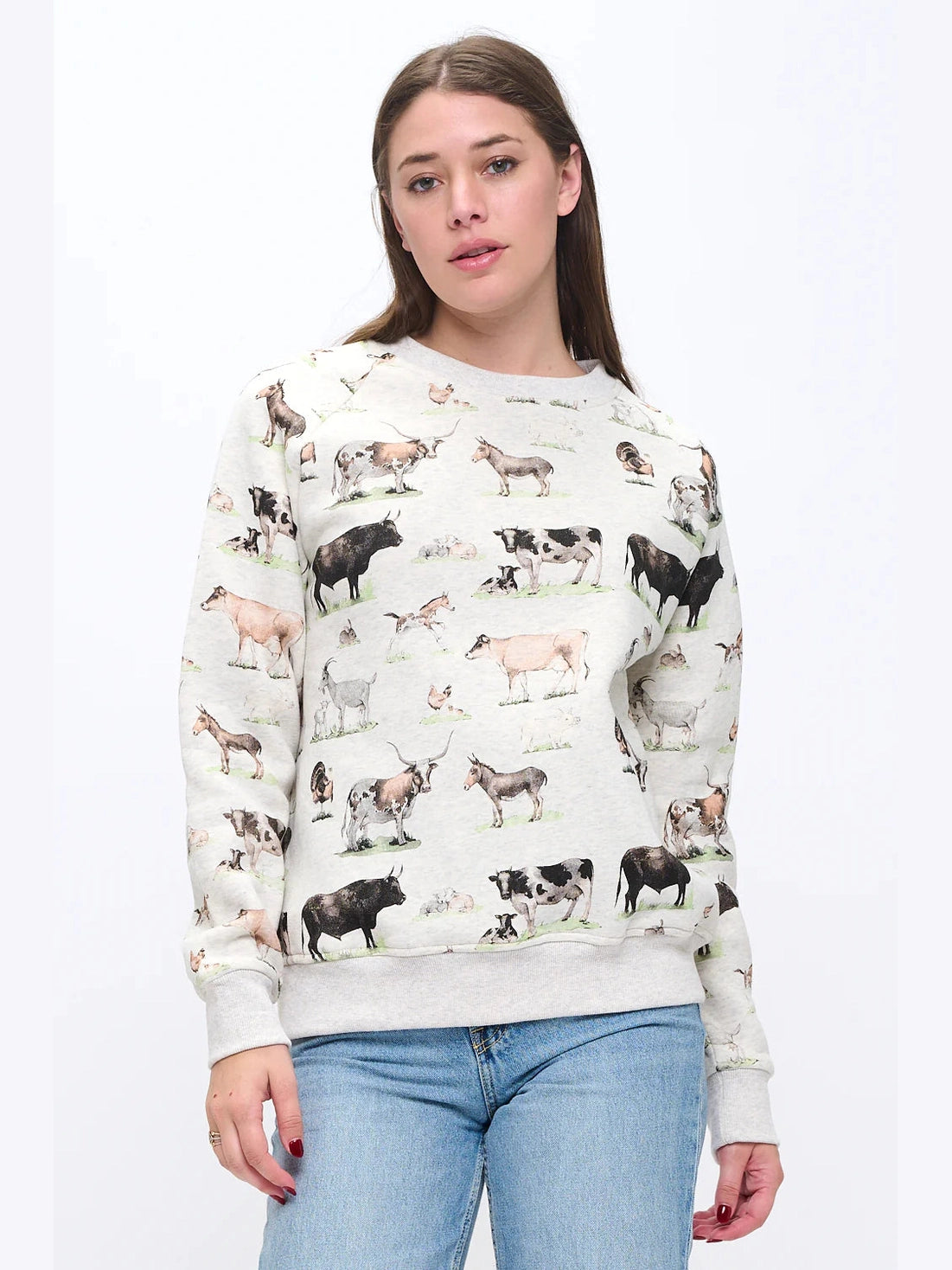 Sweat Shirt Pullover Farm Animals Print Women's Sw266