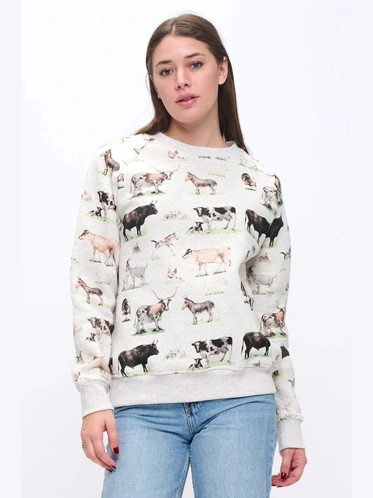 Sweat Shirt Pullover Farm Animals Print Women's Sw266