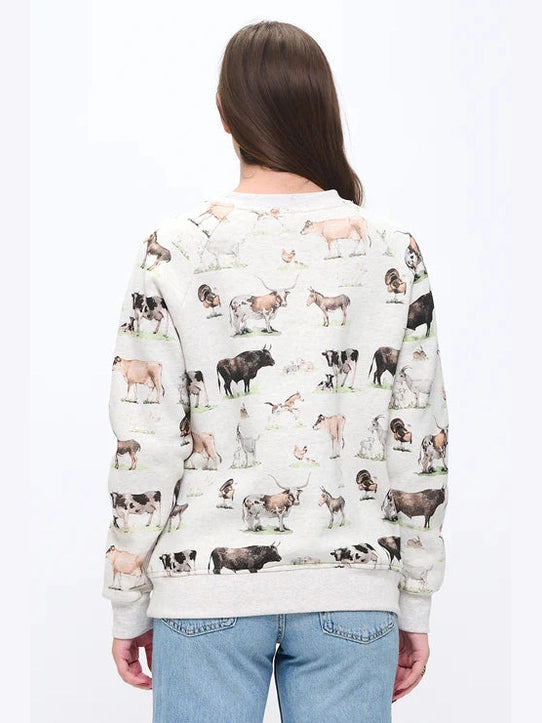 Sweat Shirt Pullover Farm Animals Print Women's Sw266