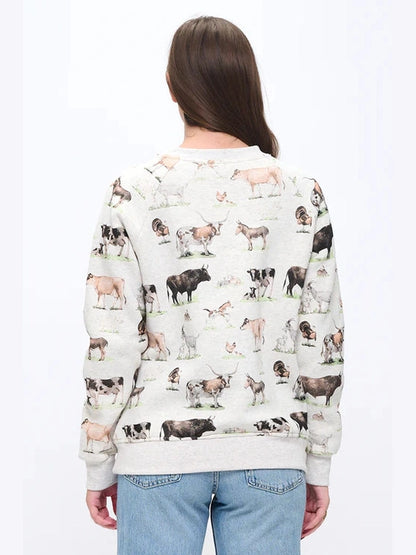 Sweat Shirt Pullover Farm Animals Print Women's Sw266